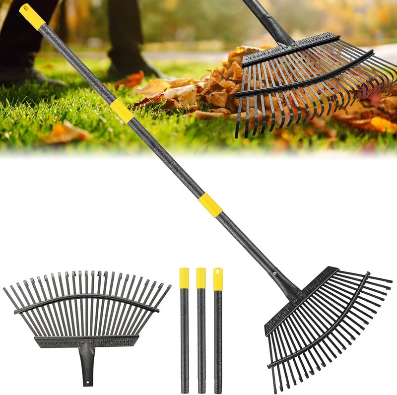 PoPoHoser Rake, Garden Rake for Leaves, Heavy Duty Metal Leaf Rakes with 37-65 inch Adjustable Steel Handle, 25 Tines 18" Wide Rake Garden Tools for Lawns Yard Flower Bed Grass Mulch Shrub Camping Gardening - Image 1